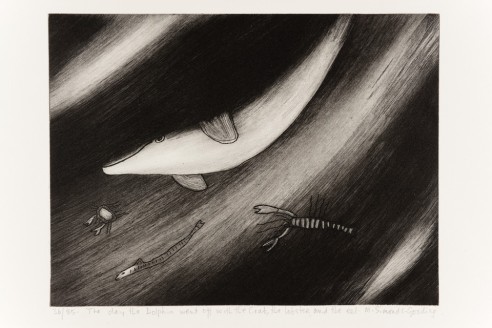 The day the Dolphin went off with the crab the lobster and the eel<br><span>1989, 29x39cm, Etching ed 85</span>