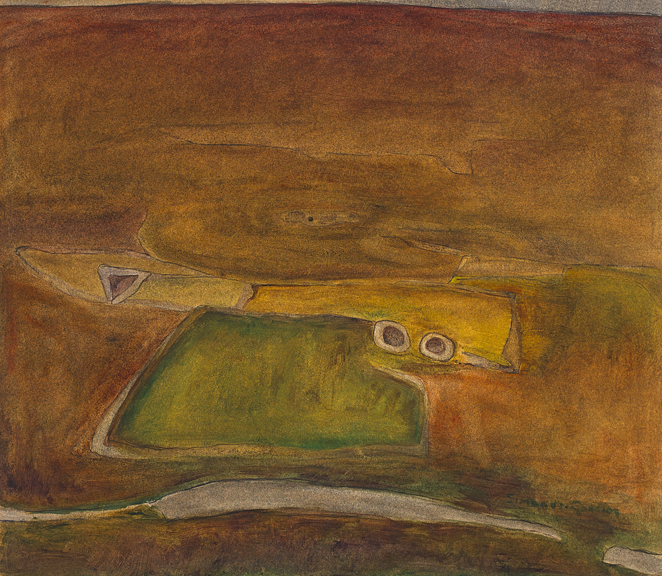 Study for Dwellings I<br><span>1974, 54 x 62cm, oil on paper</span>